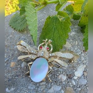 Gold tone Insect Brooch with Mother of Pearl Center